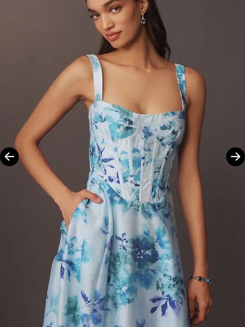 Bardot Light Blue Floral Strapless Corset Dress